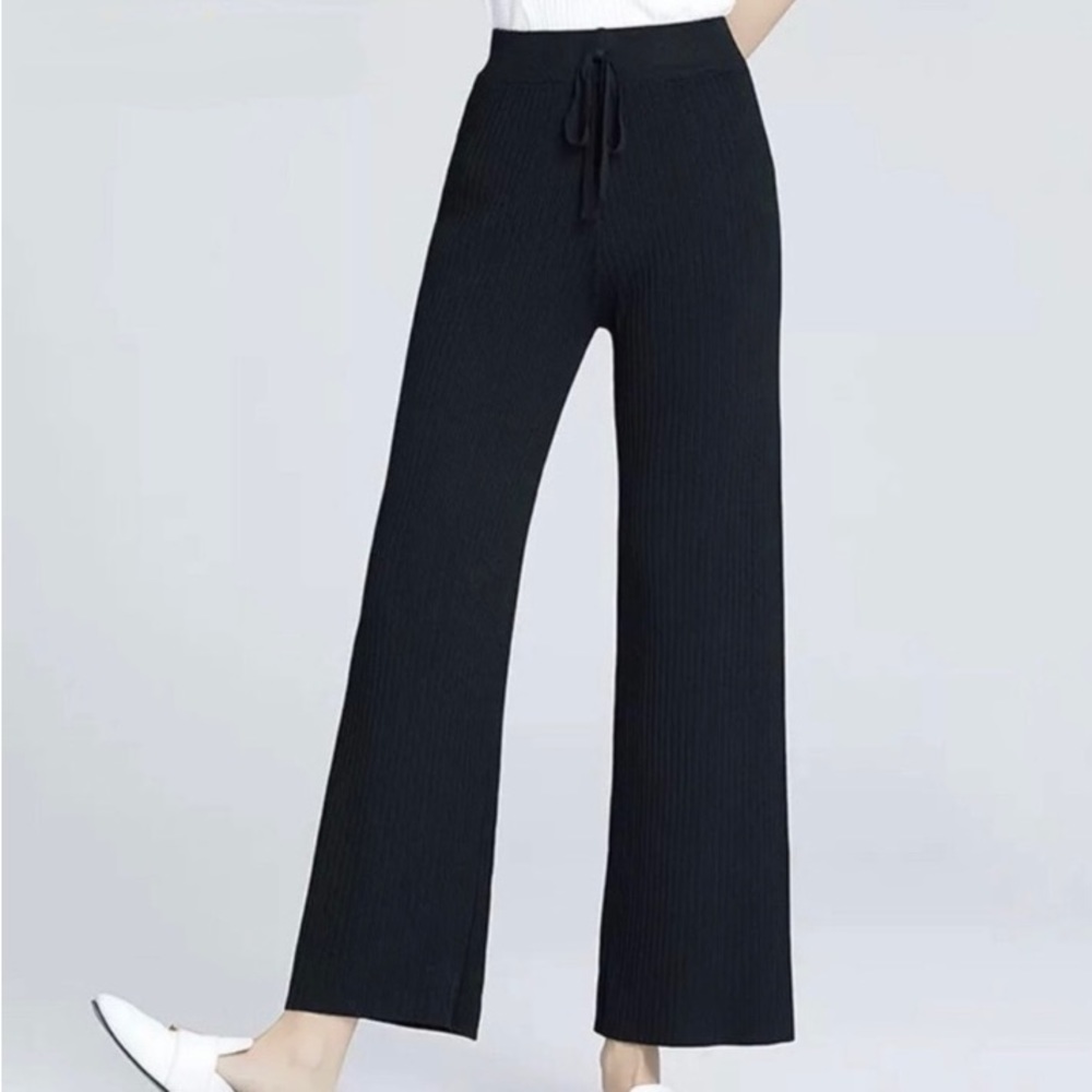 NEW Black Cashmere Drawstring Pants w/ Side Slits NWOT